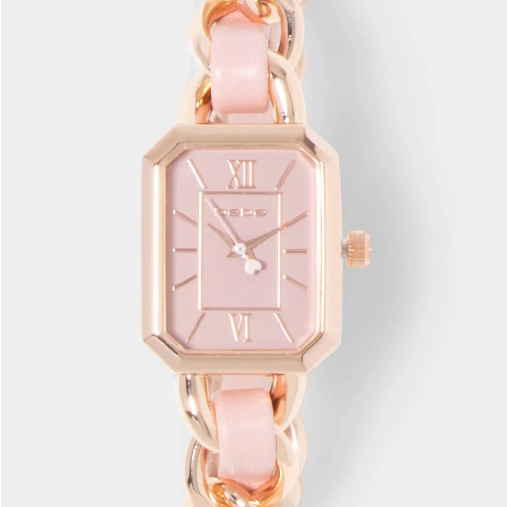 NWT bebe BABY PINK STRAP AND ROSEGOLD METAL CHAIN LINK BRACELET WATCH - Picture 2 of 12